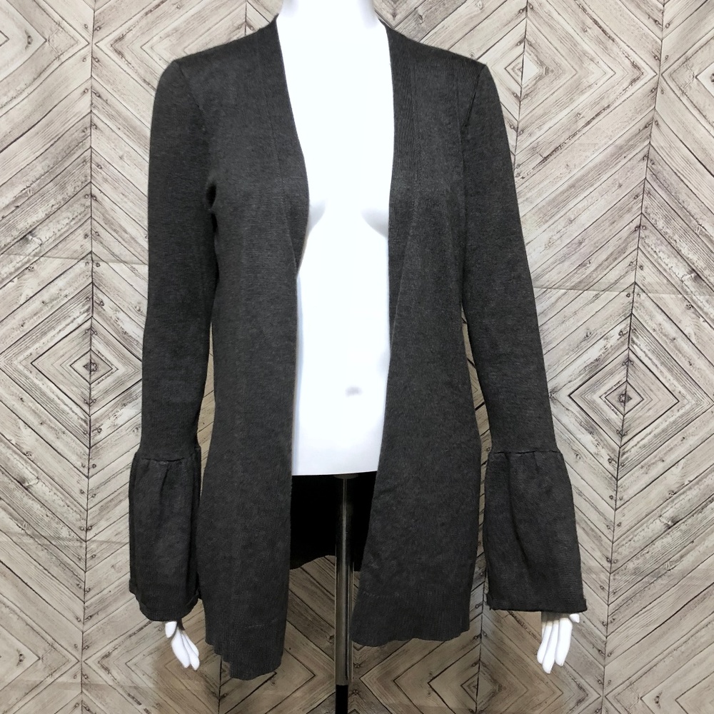 Pointelle S knit bell sleeve open cardigan